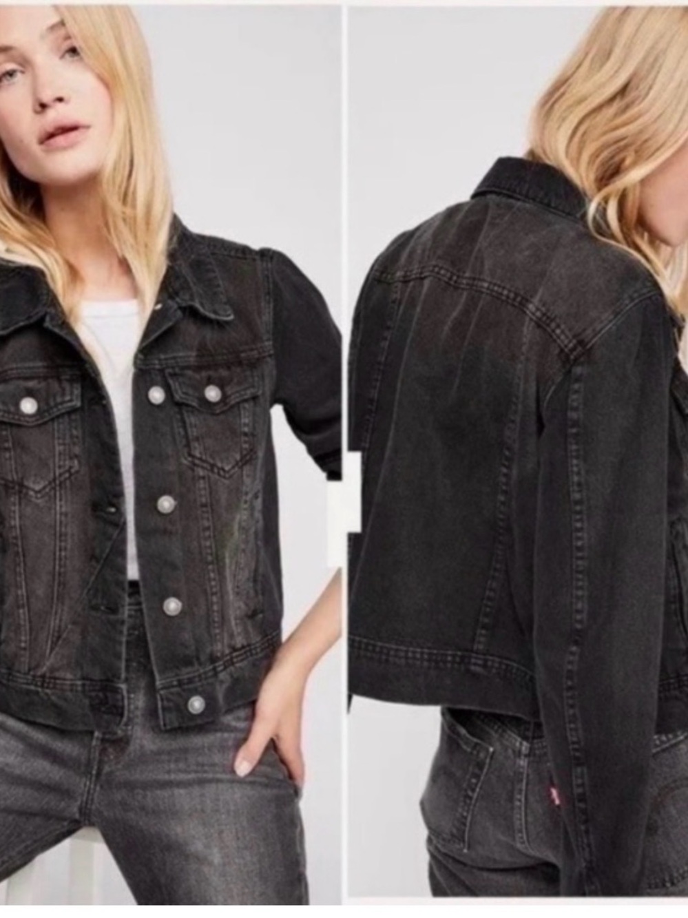 Free People Rumors Black Denim Jacket Jean Grunge biker punk medium